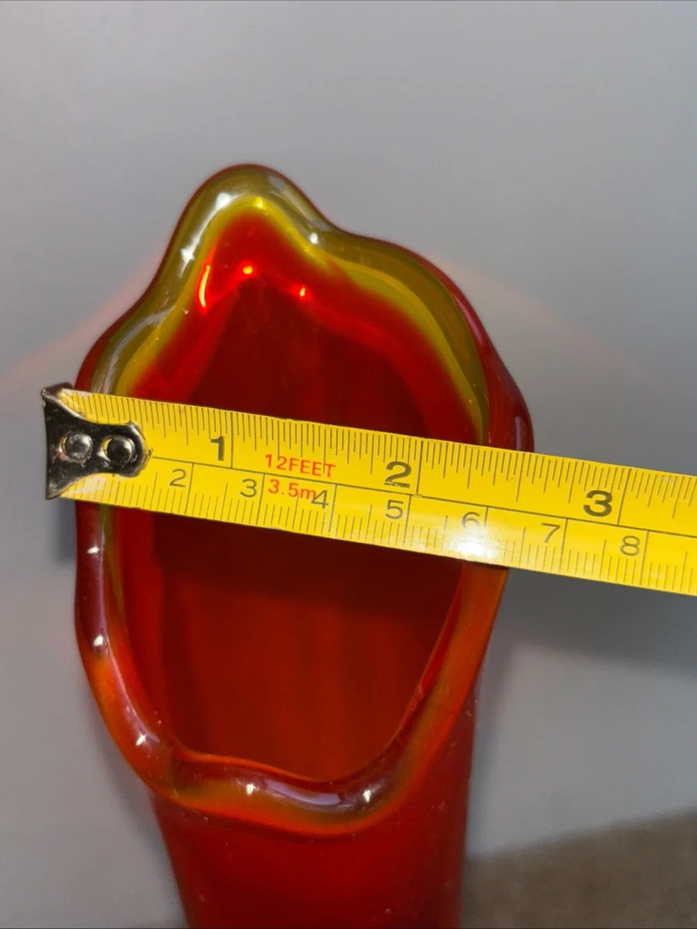 Vintage Viking glass orange Bud Vase with Yellow scalloped Rim